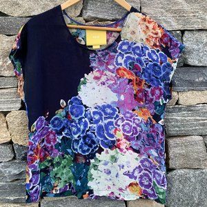 Anthropologie Maeve Silk Flowered Navy Top size 4